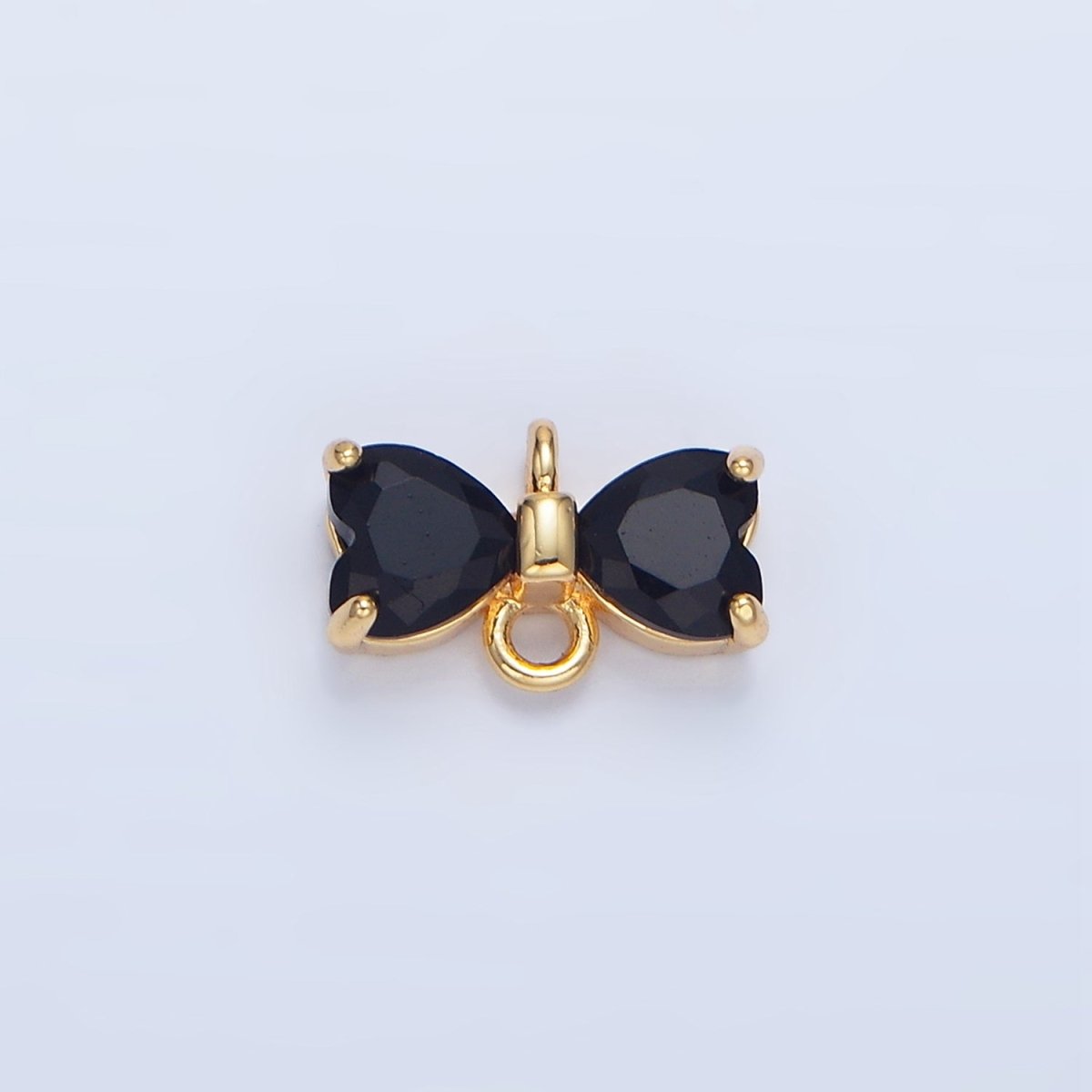 24K Gold Filled Black, Pink, Blue, Red, Clear CZ Ribbon Bow Connector | F641 - F643