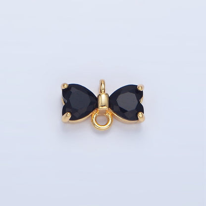 24K Gold Filled Black, Pink, Blue, Red, Clear CZ Ribbon Bow Connector | F641 - F643