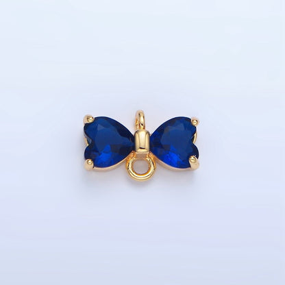 24K Gold Filled Black, Pink, Blue, Red, Clear CZ Ribbon Bow Connector | F641 - F643