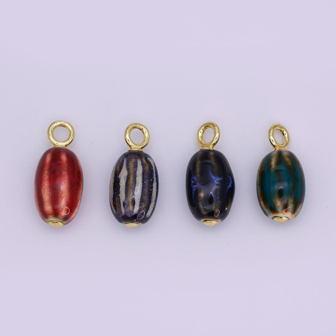 24K Gold Filled Black, Red, Green, Brown Cylinder Ceramic Drop Pendant | N053 - N054