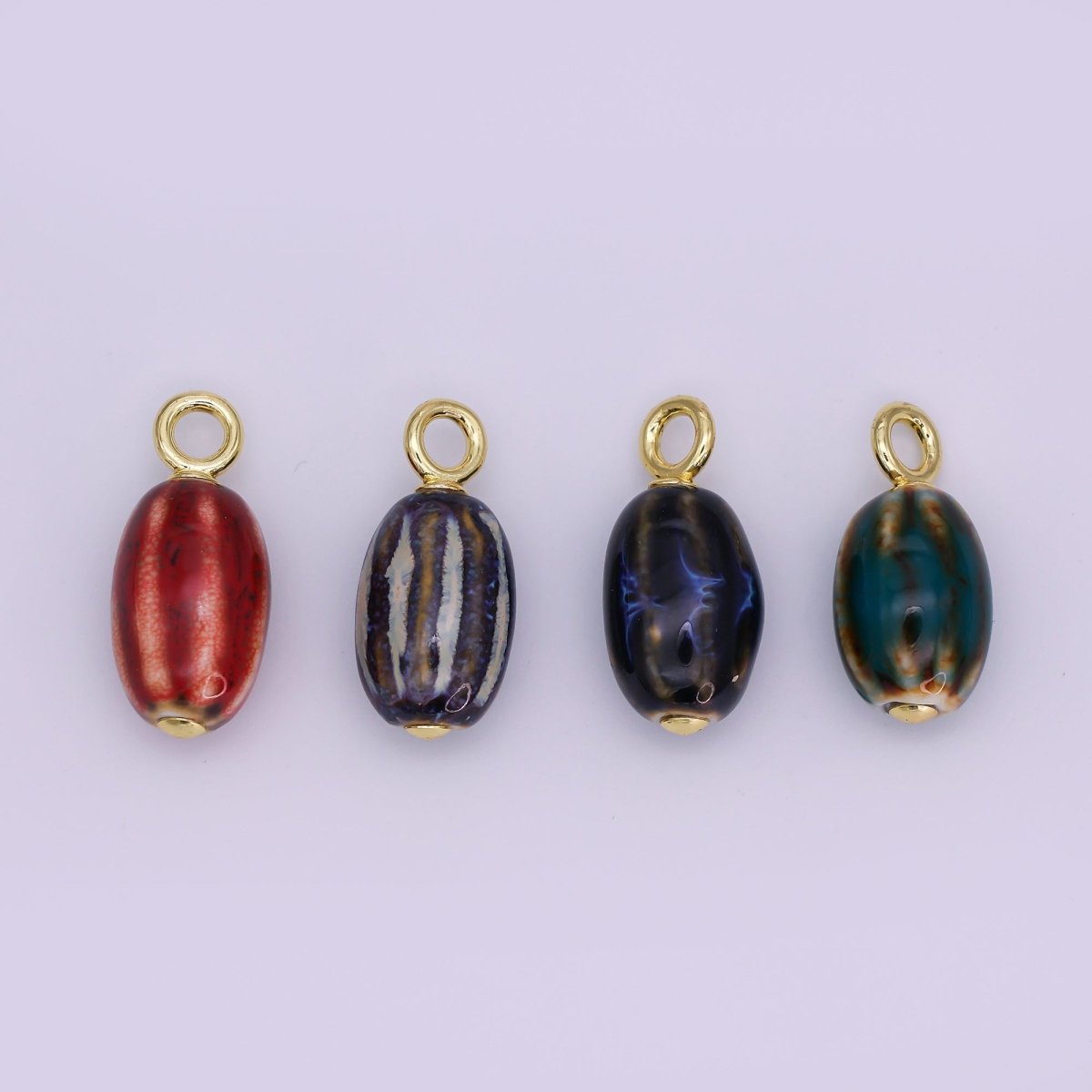 24K Gold Filled Black, Red, Green, Brown Cylinder Ceramic Drop Pendant | N053 - N054