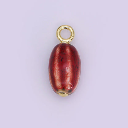 24K Gold Filled Black, Red, Green, Brown Cylinder Ceramic Drop Pendant | N053 - N054