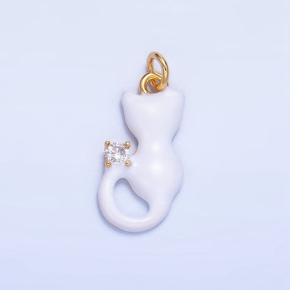 24K Gold Filled Black, White, Pink Enamel CZ Kitten Cat Pet Animal Charm | W009 - W010