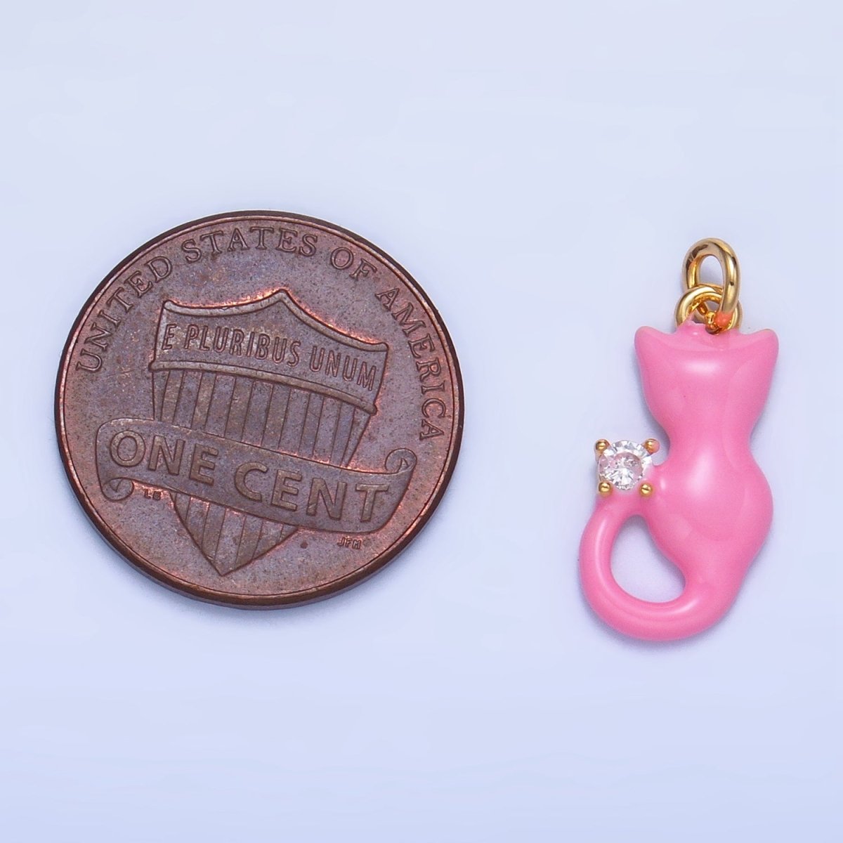 24K Gold Filled Black, White, Pink Enamel CZ Kitten Cat Pet Animal Charm | W009 - W010