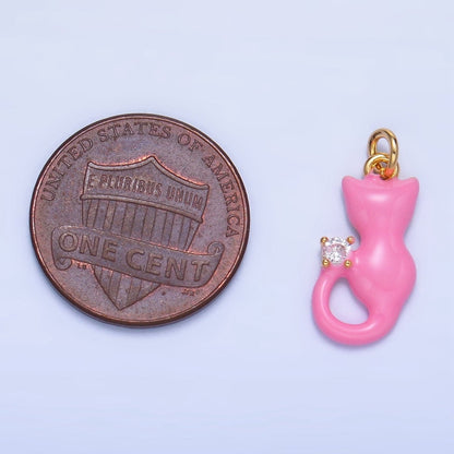24K Gold Filled Black, White, Pink Enamel CZ Kitten Cat Pet Animal Charm | W009 - W010