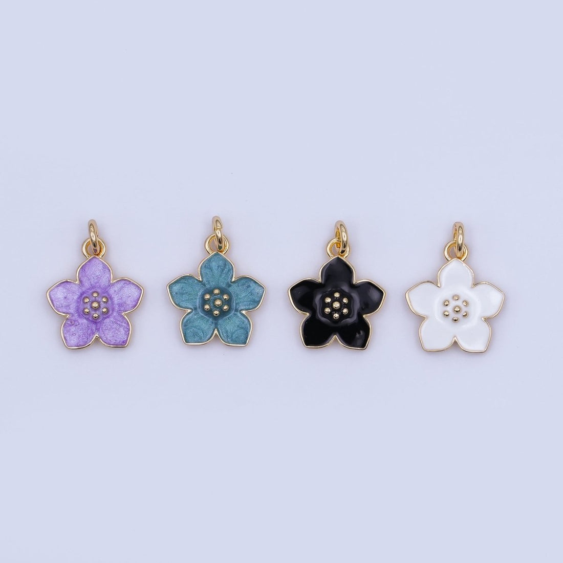 24K Gold Filled Black, White, Purple, Blue Enamel Flower Charm | N120 N121