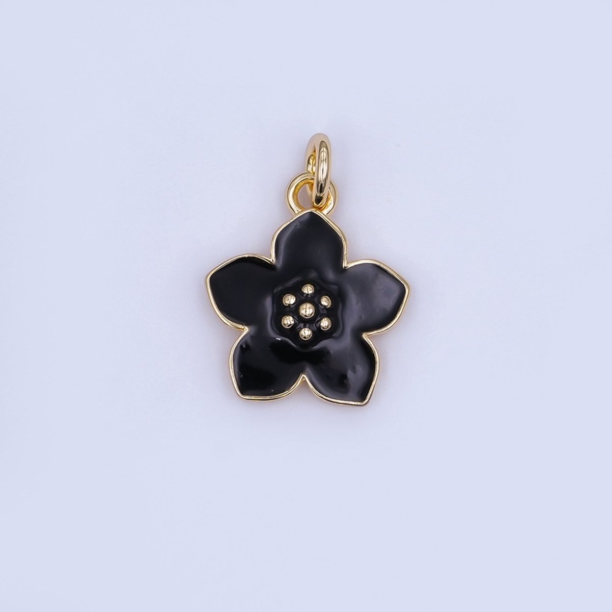 24K Gold Filled Black, White, Purple, Blue Enamel Flower Charm | N120 N121
