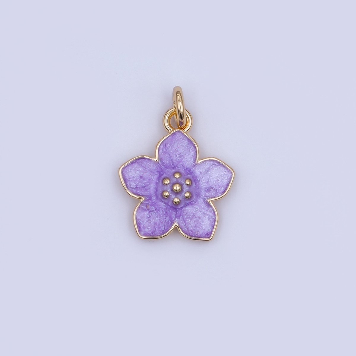 24K Gold Filled Black, White, Purple, Blue Enamel Flower Charm | N120 N121