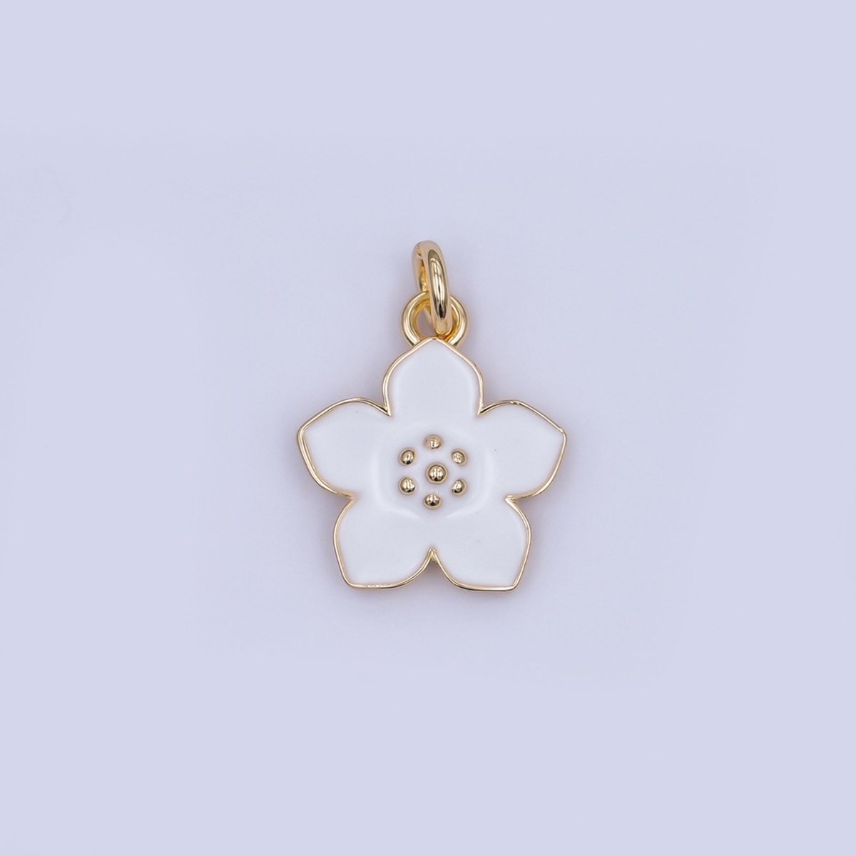 24K Gold Filled Black, White, Purple, Blue Enamel Flower Charm | N120 N121