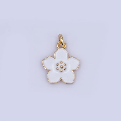 24K Gold Filled Black, White, Purple, Blue Enamel Flower Charm | N120 N121