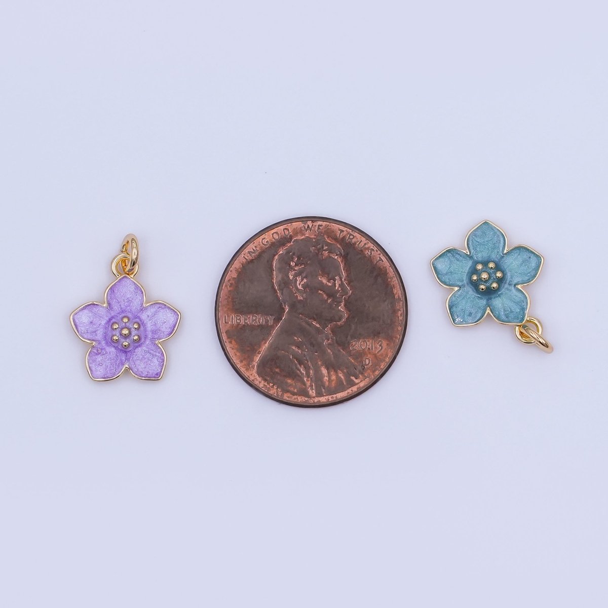 24K Gold Filled Black, White, Purple, Blue Enamel Flower Charm | N120 N121
