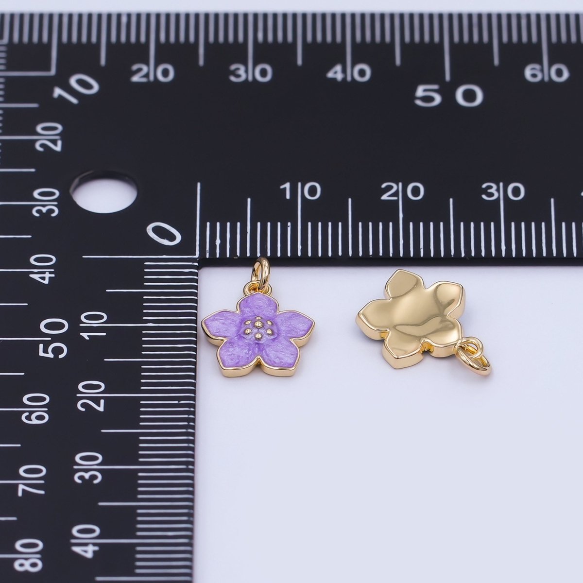 24K Gold Filled Black, White, Purple, Blue Enamel Flower Charm | N120 N121