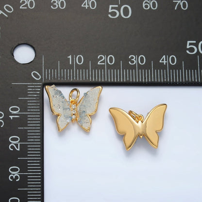 24K Gold Filled Blue Agate Enamel Butterfly Insect Charm | AG933