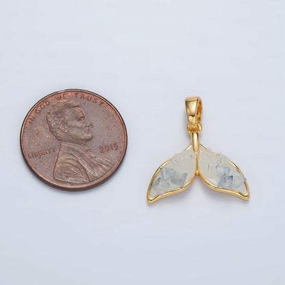 24K Gold Filled Blue Agate Enamel Dolphin Fish Tail Pendant | AA1526