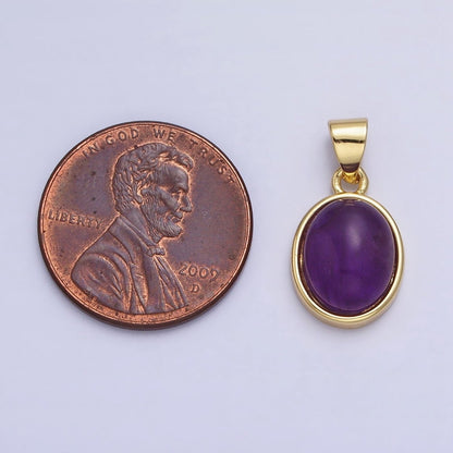 24K Gold Filled Blue Agate, Rose Quartz, Amethyst, Amazonite, Aventurine Oval Pendant | AA185 - AA188 AA194