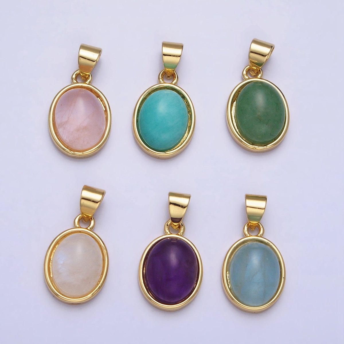 24K Gold Filled Blue Agate, Rose Quartz, Amethyst, Amazonite, Aventurine Oval Pendant | AA185 - AA188 AA194