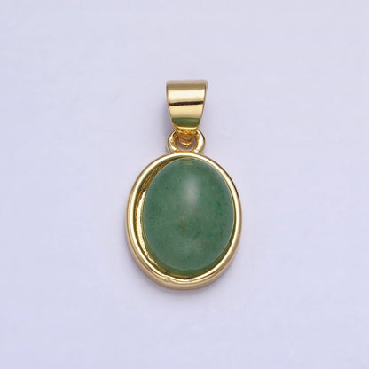 24K Gold Filled Blue Agate, Rose Quartz, Amethyst, Amazonite, Aventurine Oval Pendant | AA185 - AA188 AA194