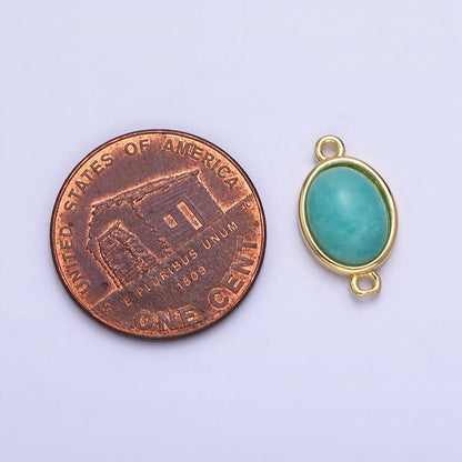 24K Gold Filled Blue Amazonite Natural Gemstone Cabochon Connector | Y-796