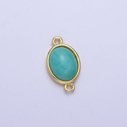 24K Gold Filled Blue Amazonite Natural Gemstone Cabochon Connector | Y-796