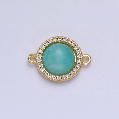 24K Gold Filled Blue Amazonite Natural Gemstone Micro Paved CZ Round Connector | Y-794