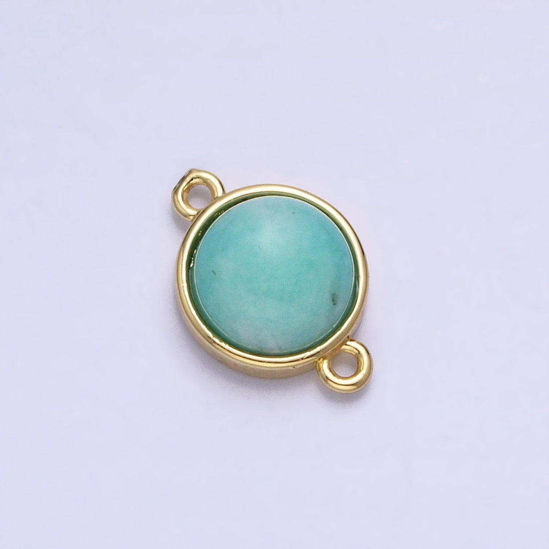 24K Gold Filled Blue Amazonite Natural Gemstone Round Connector | Y-791