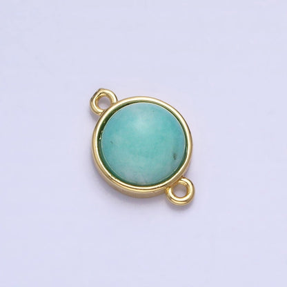24K Gold Filled Blue Amazonite Natural Gemstone Round Connector | Y-791