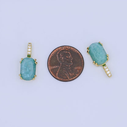 24K Gold Filled Blue Aquamarine Cabochon Micro Paved Bail Pendant | AH431