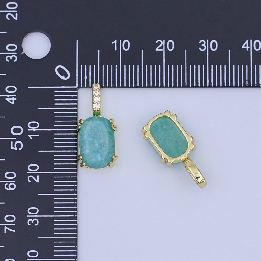 24K Gold Filled Blue Aquamarine Cabochon Micro Paved Bail Pendant | AH431