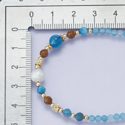 24K Gold Filled Blue Aquamarine Multifaceted Gemstone Bead Curb Chain Half 16 Inch Necklace w. Extender | WA-04204