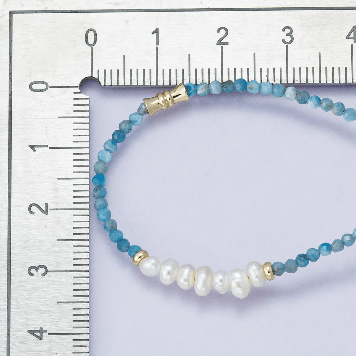 24K Gold Filled Blue Aquamarine Multifaceted Shell Pearl Gemstone Bead Figaro Chain Half 16.5 Inch Necklace w. Extender | WA-04208