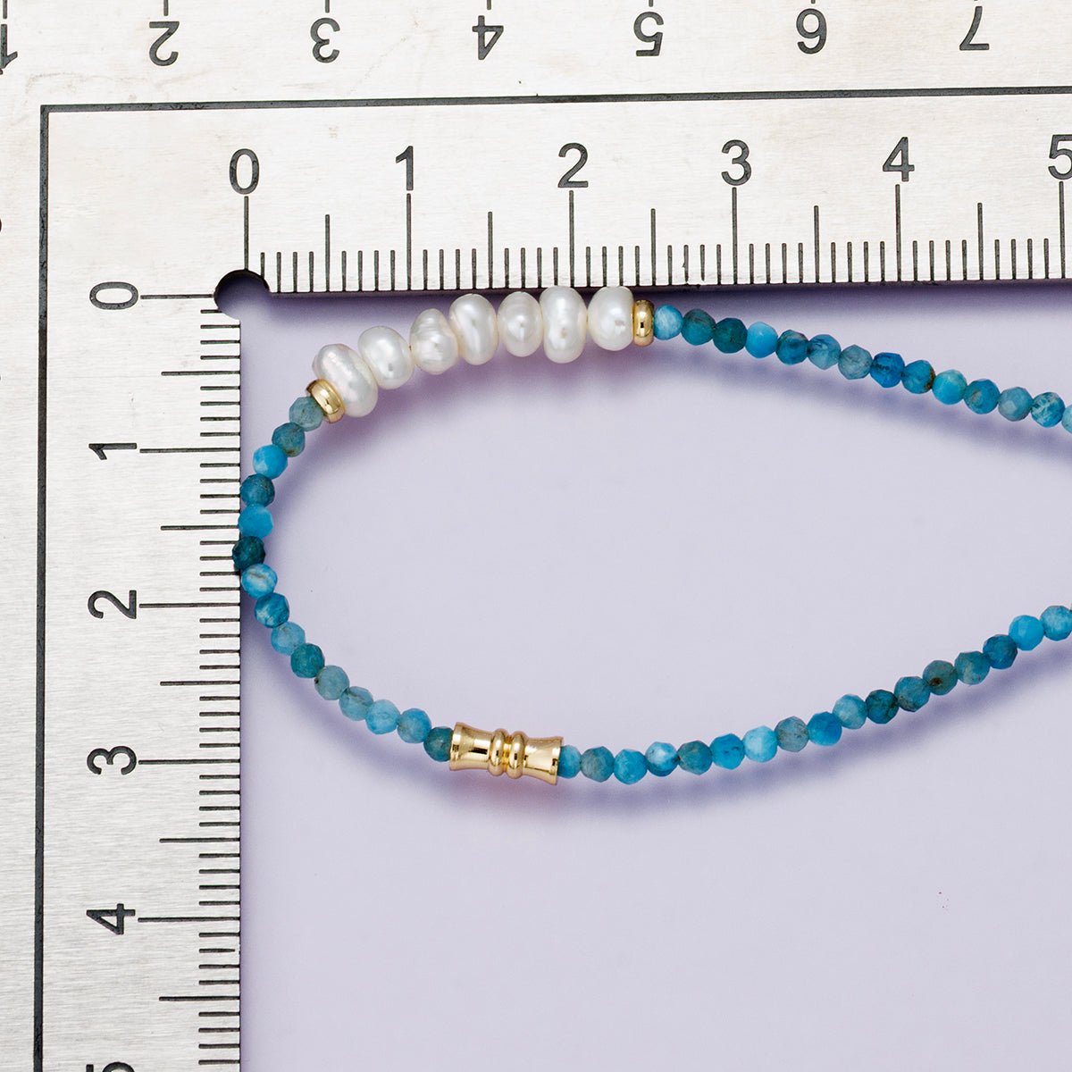 24K Gold Filled Blue Aquamarine Multifaceted Shell Pearl Gemstone Bead Paperclip Chain Half 18 Inch Necklace w. Extender | WA-04215