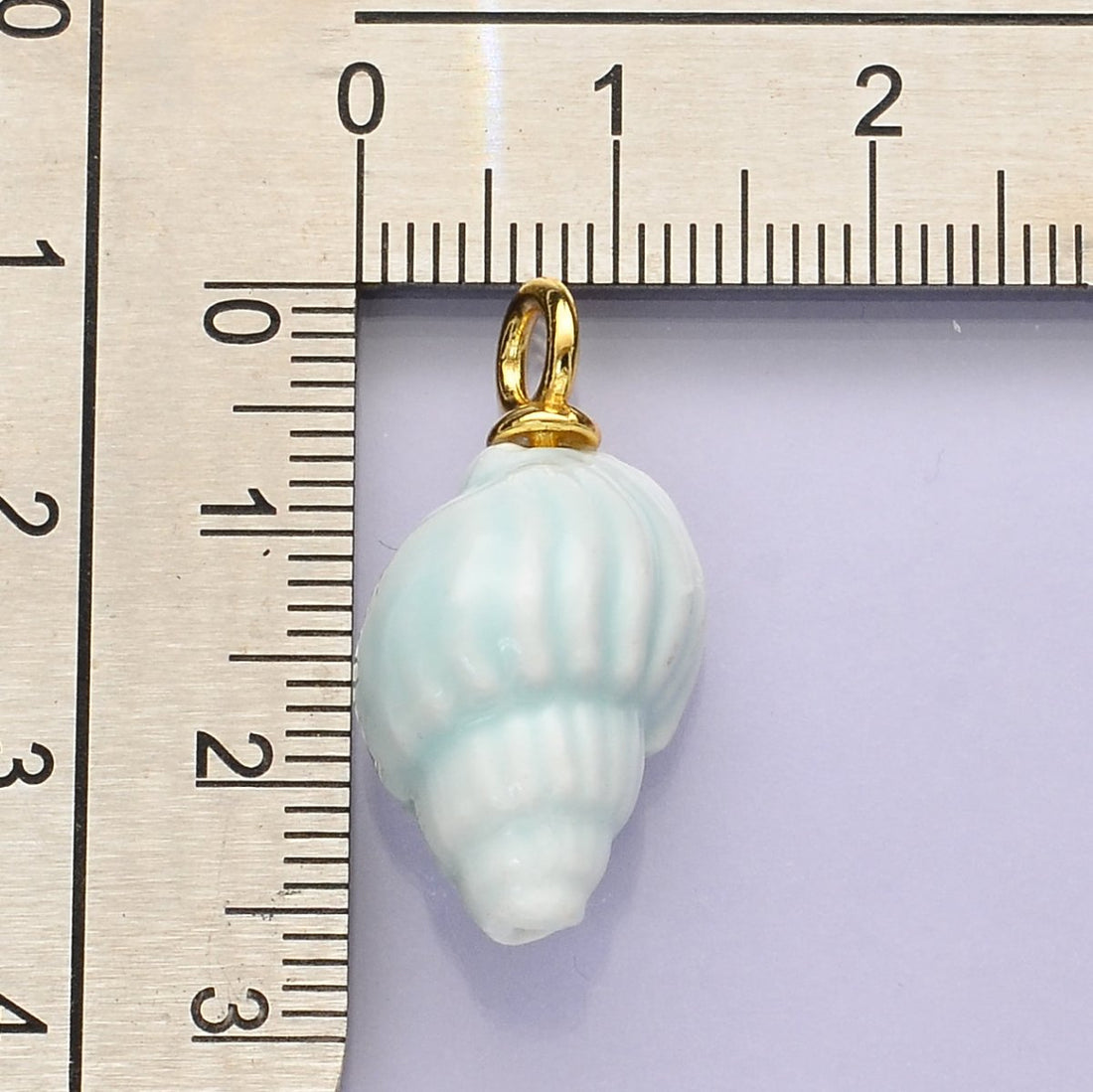 24K Gold Filled Blue Conch Sea Shell Ceramic Drop Pendant | C582