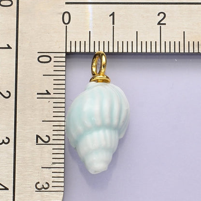24K Gold Filled Blue Conch Sea Shell Ceramic Drop Pendant | C582