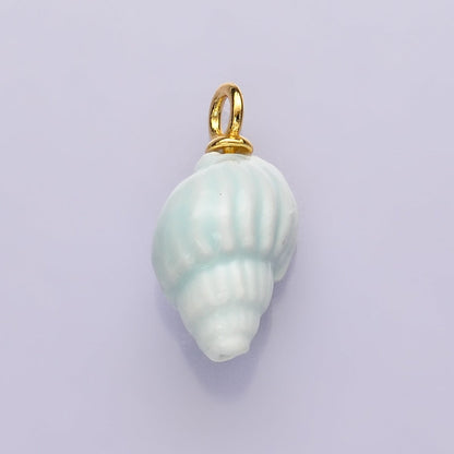24K Gold Filled Blue Conch Sea Shell Ceramic Drop Pendant | C582