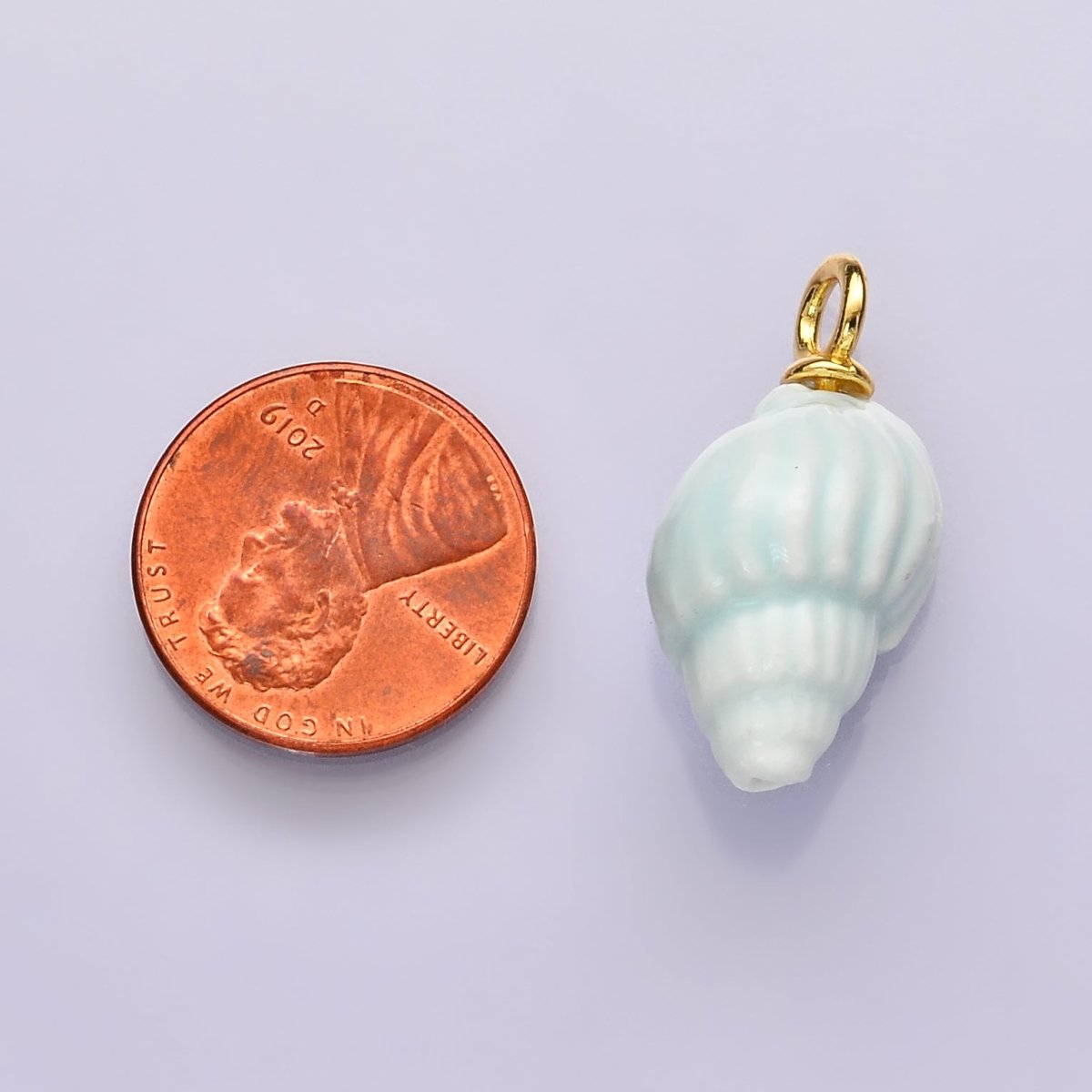 24K Gold Filled Blue Conch Sea Shell Ceramic Drop Pendant | C582