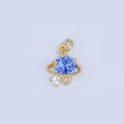 24K Gold Filled Blue CZ Celestial Saturn Space Charm | AF442