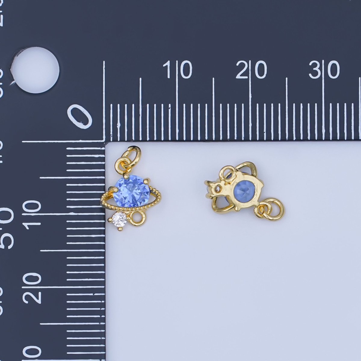 24K Gold Filled Blue CZ Celestial Saturn Space Charm | AF442