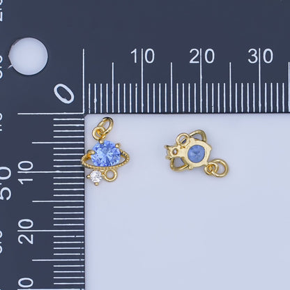 24K Gold Filled Blue CZ Celestial Saturn Space Charm | AF442