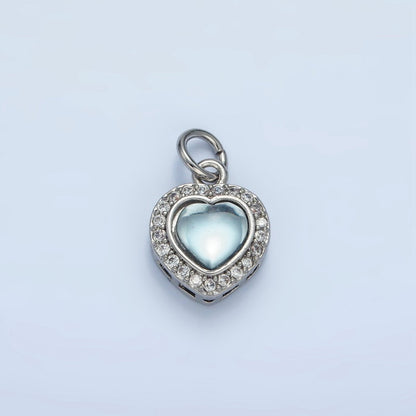 24K Gold Filled 12mm Blue CZ Micro Paved CZ Heart Bezel Charm in Gold &amp; Silver | M867