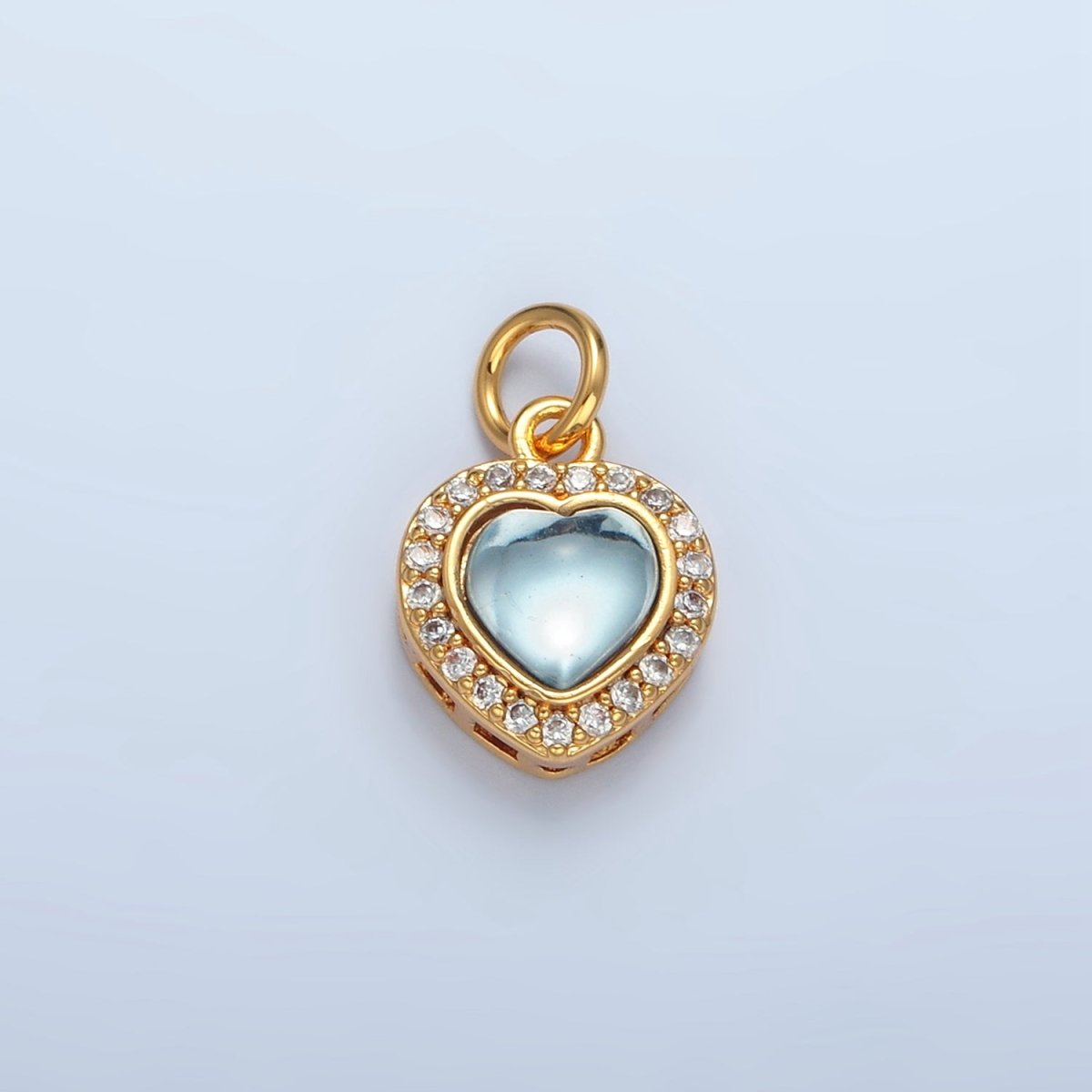 24K Gold Filled 12mm Blue CZ Micro Paved CZ Heart Bezel Charm in Gold &amp; Silver | M867