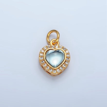 24K Gold Filled 12mm Blue CZ Micro Paved CZ Heart Bezel Charm in Gold &amp; Silver | M867