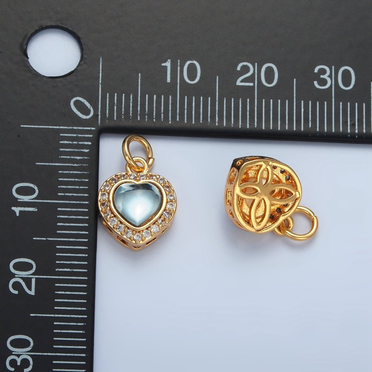 24K Gold Filled 12mm Blue CZ Micro Paved CZ Heart Bezel Charm in Gold &amp; Silver | M867