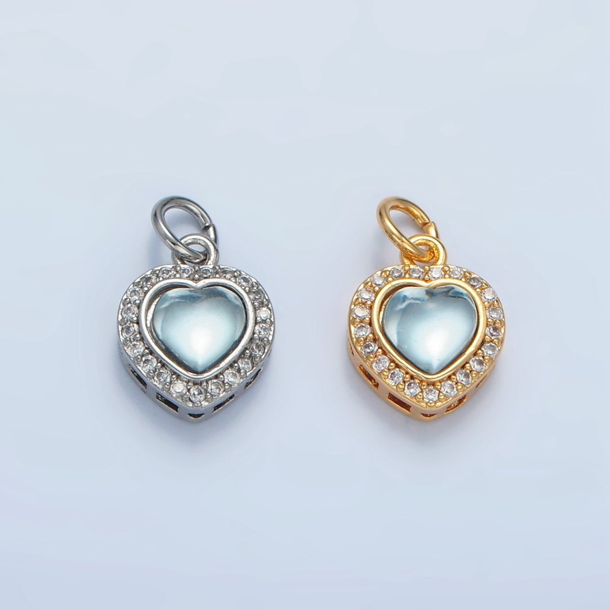 24K Gold Filled 12mm Blue CZ Micro Paved CZ Heart Bezel Charm in Gold &amp; Silver | M867