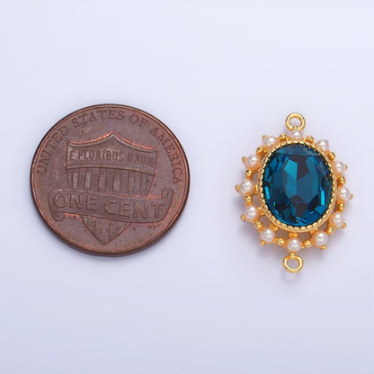 24K Gold Filled Blue CZ Shell Pearl Bezel Oval Connector | F729