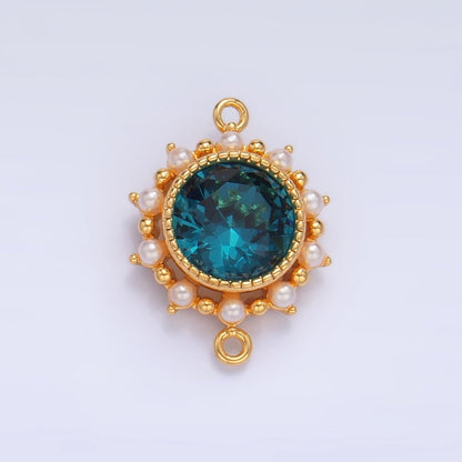 24K Gold Filled Blue CZ Shell Pearl Bezel Round Connector | F719