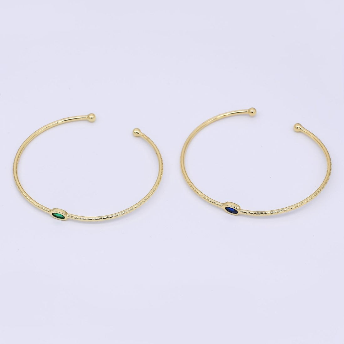 24K Gold Filled Blue CZ Simple Solitaire Cuff Bracelet | WA-3403