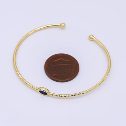 24K Gold Filled Blue CZ Simple Solitaire Cuff Bracelet | WA-3403