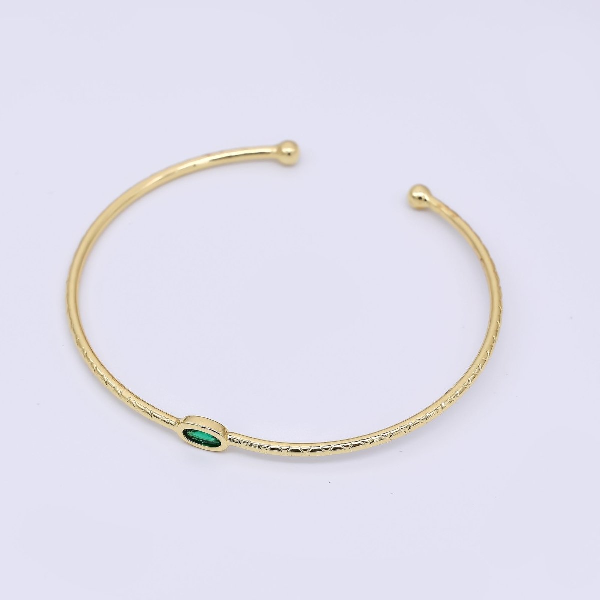 24K Gold Filled Blue CZ Simple Solitaire Cuff Bracelet | WA-3403