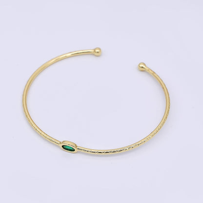24K Gold Filled Blue CZ Simple Solitaire Cuff Bracelet | WA-3403