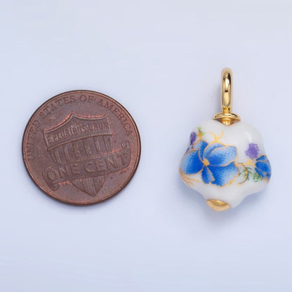 24K Gold Filled Blue Daisy Flower Ceramic Drop Pendant | X924